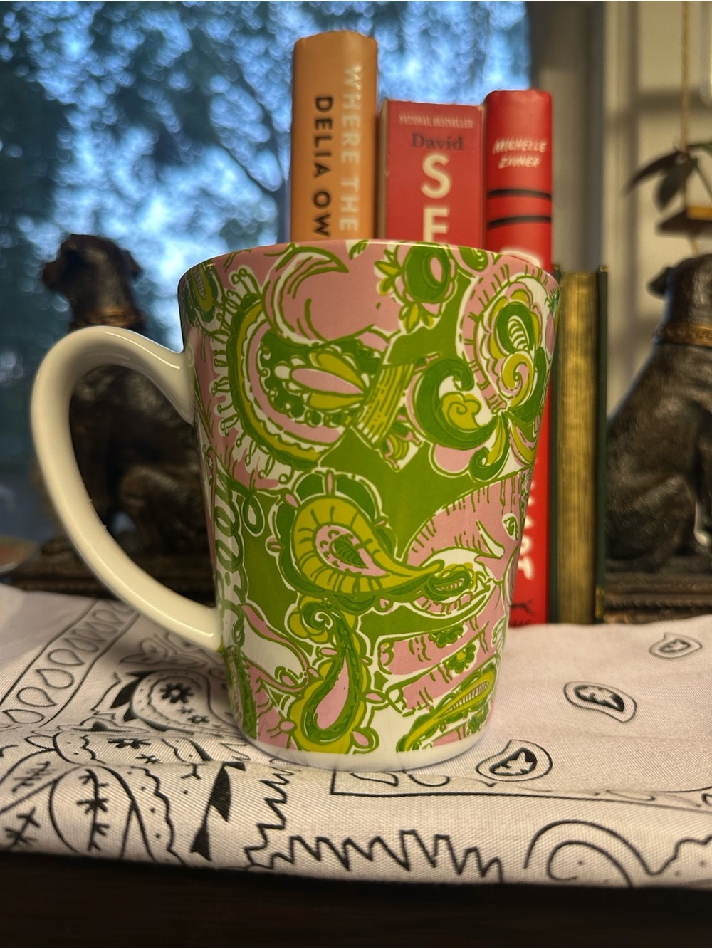 Vintage Lilly Pulitzer chin chin Pink &Green Paisley lead a colorful life Mug